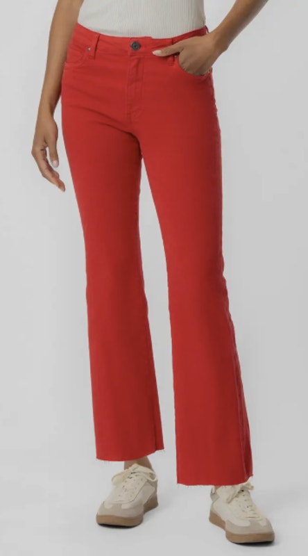 Kut From The Kloth Women's 12 Ruby Red Kelset Raw Hem Ankle Flare Jeans O4-3